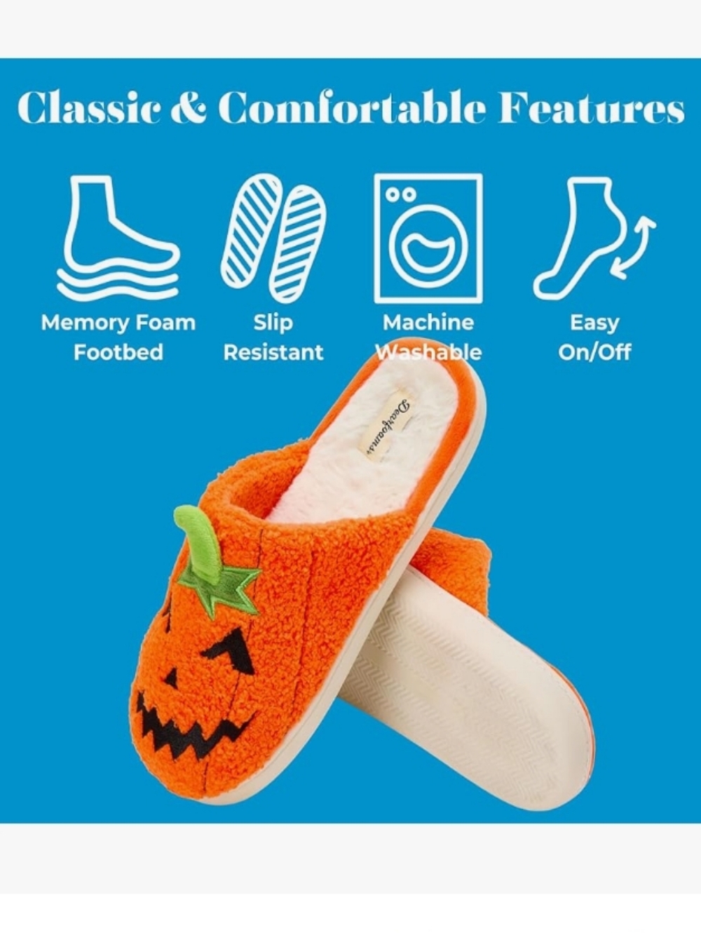 Dearfoams Memory Foam Orange Pumpkin Slip-On Slippers Size 9/10 NWT - Picture 4 of 7